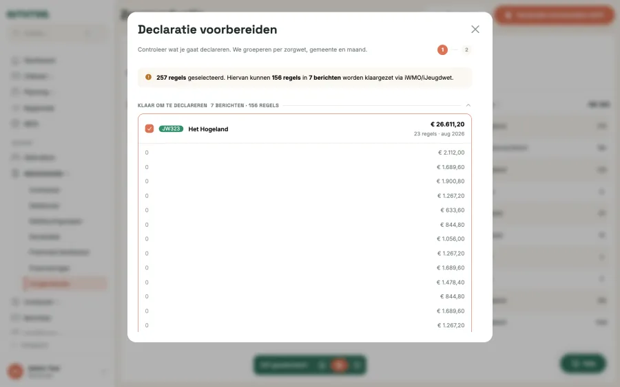 De wizard Declaratie voorbereiden