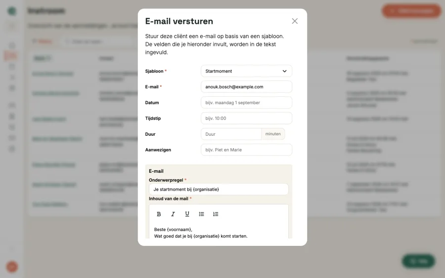 Een e-mail versturen vanuit een sjabloon