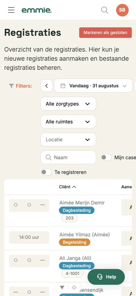 De registratiepagina op een telefoon